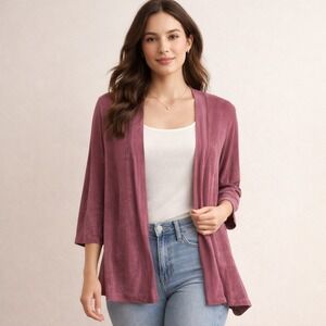 Melody Womens XL Plum Purple Open Front Cardigan 3/4 Sleeve Acetate‎ Slinky